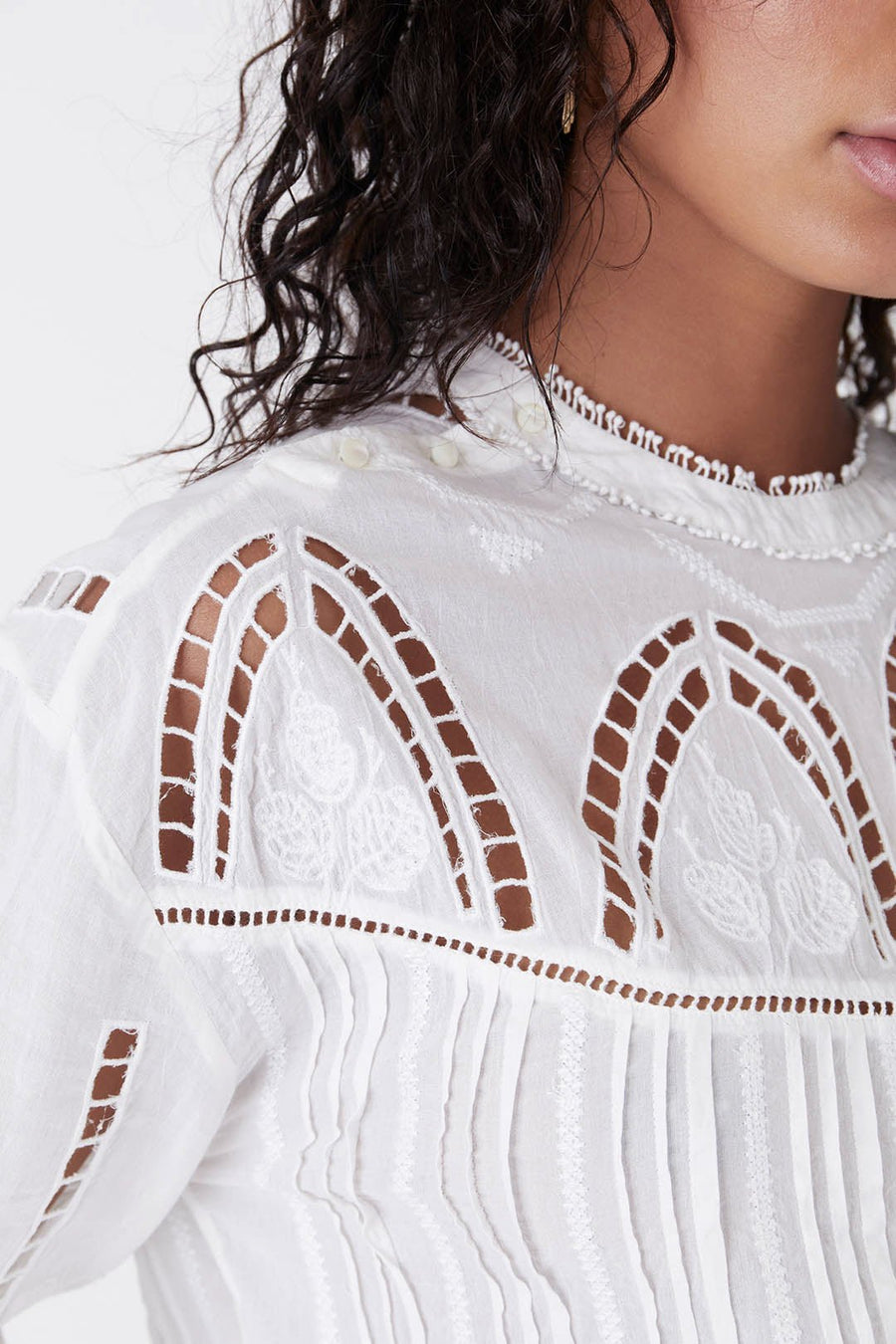 DAPHNE LONG SLEEVE EMBROIDERED COTTON TOP, WHITE - Burning Torch Online Boutique