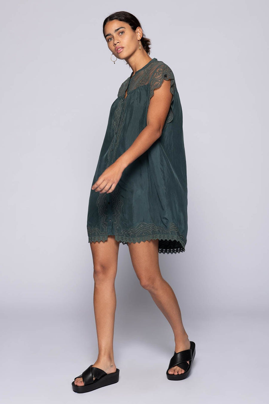 DAPHNE SHORT SLEEVE DRESS, PETROL - Burning Torch Online Boutique