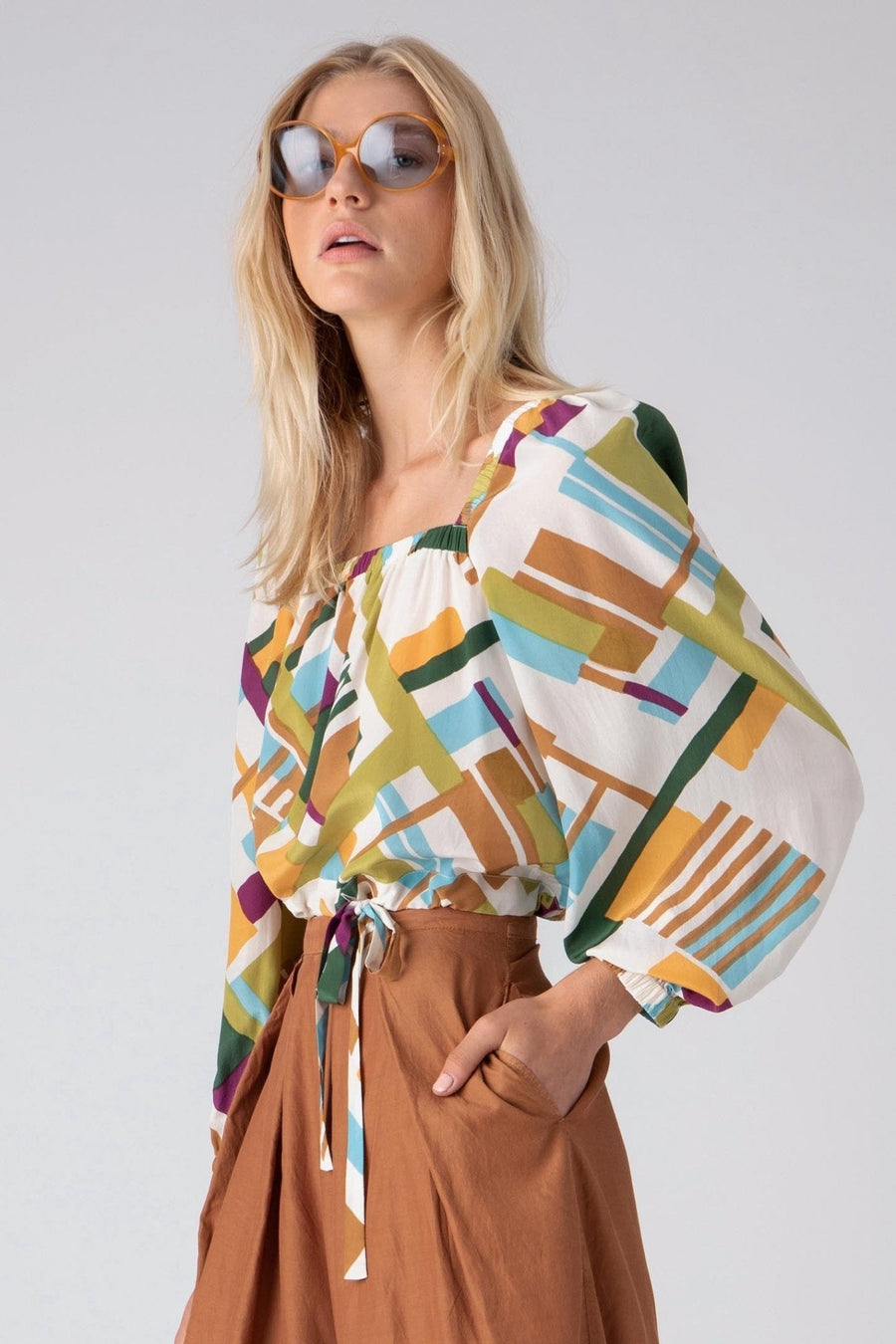 DELANEY LONG SLEEVE BLOUSE, MULTI - SAMPLE 72055 - Burning Torch Online Boutique