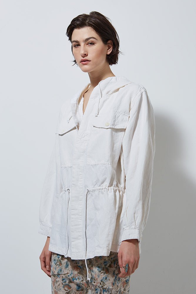 EXPLORER LINEN JACKET WITH HOOD- SALT - Burning Torch Online Boutique