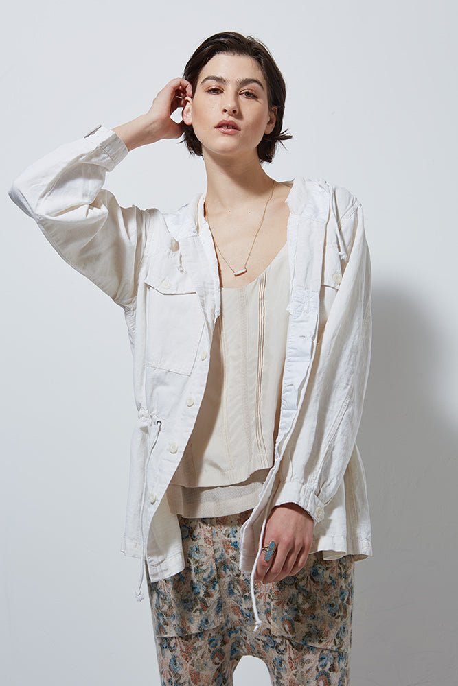 EXPLORER LINEN JACKET WITH HOOD- SALT - Burning Torch Online Boutique