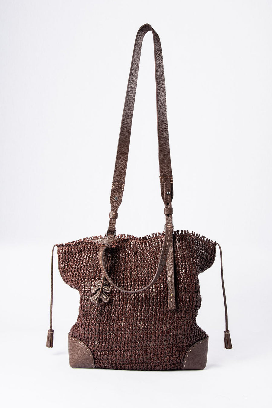 HENRY BEGUELIN LARGE WOVEN HANDBAG, BROWN - Burning Torch Online Boutique