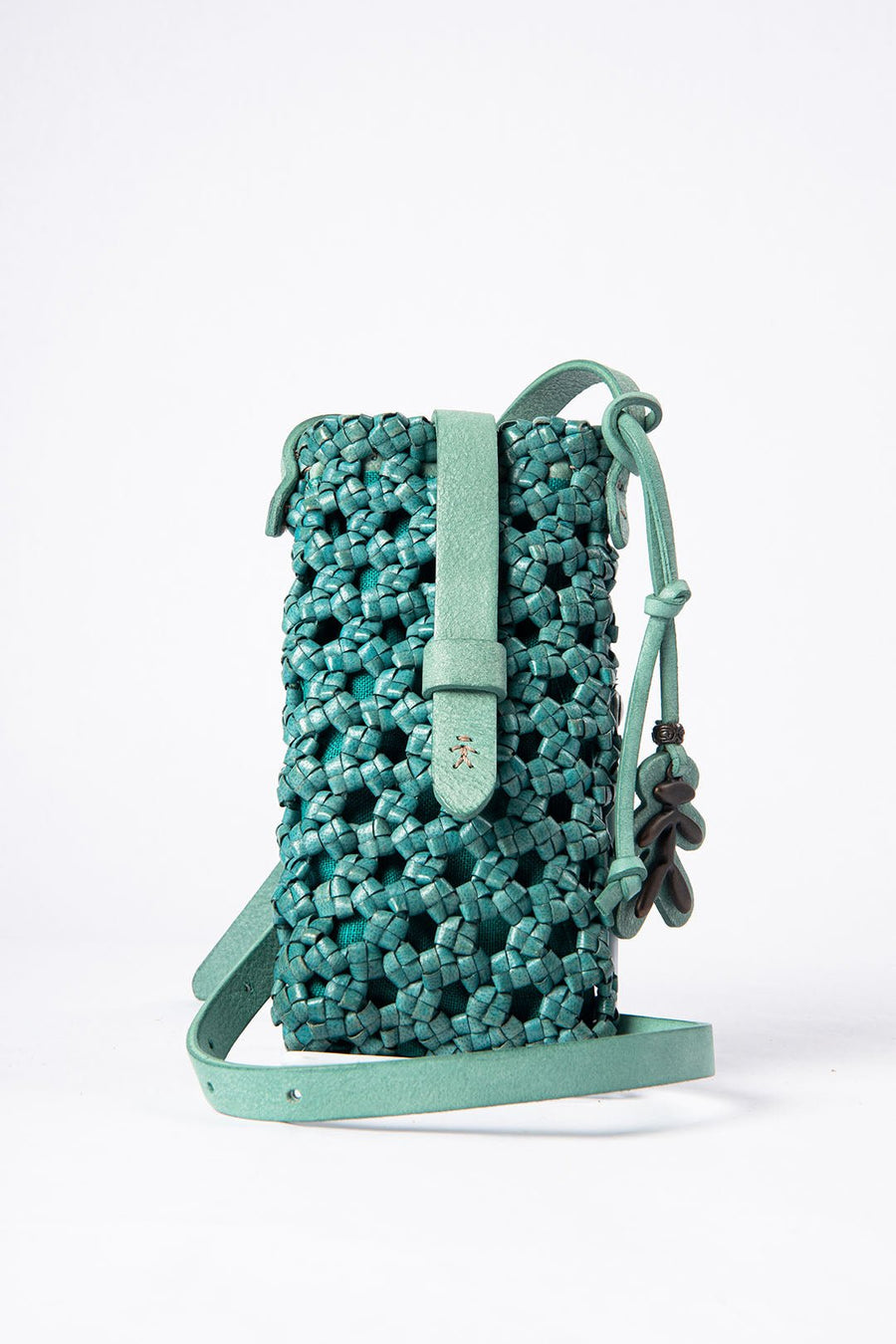 HENRY BEGUELIN WOVEN CELLPHONE BAG, TURQUOISE - Burning Torch Online Boutique