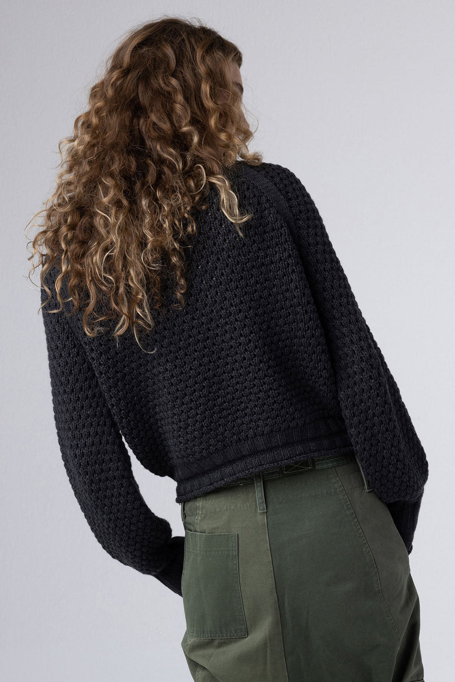HONEYCOMB CROPPED TURTLENECK SWEATER, CHARCOAL - Burning Torch Online Boutique