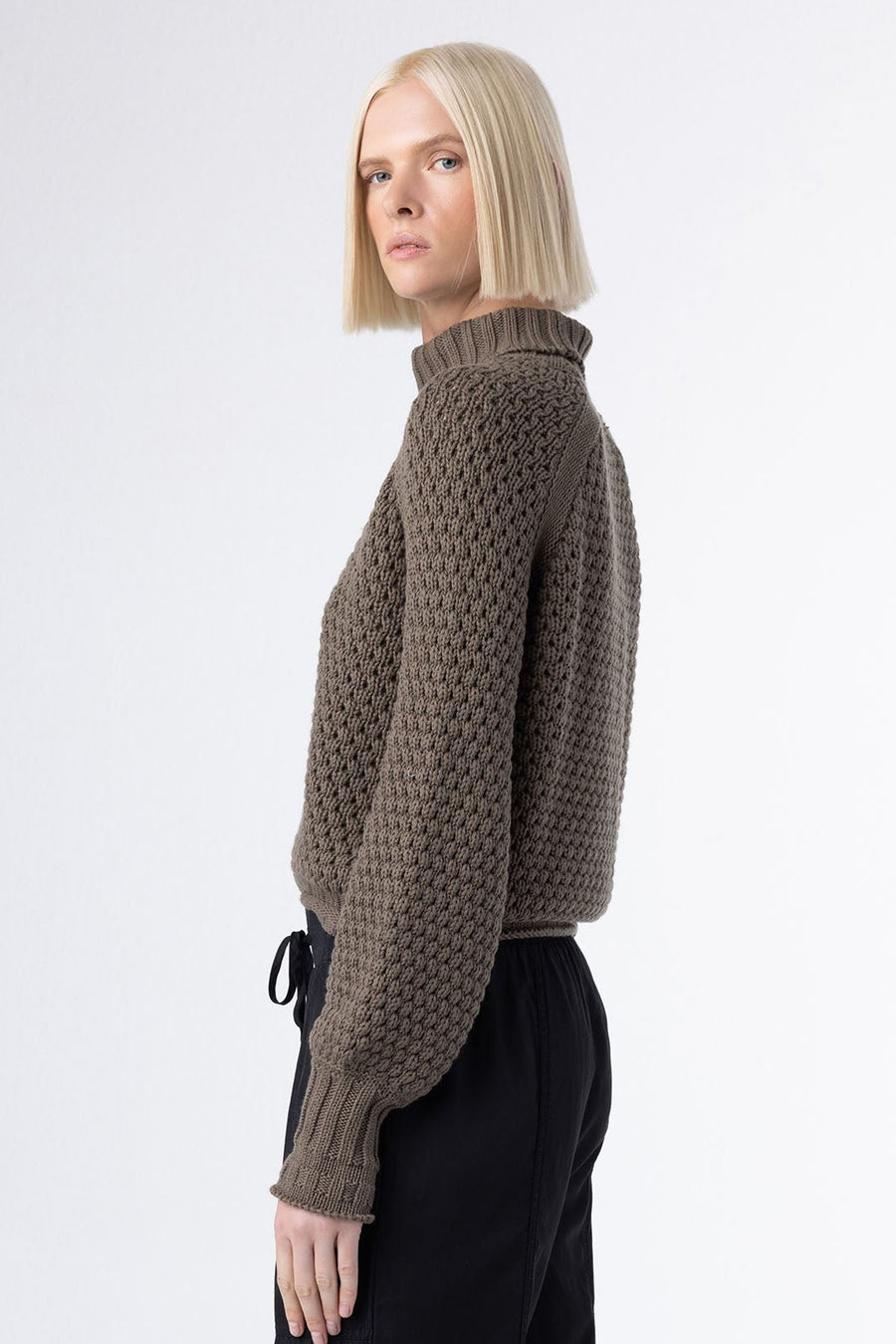 HONEYCOMB CROPPED TURTLENECK SWEATER, CYPRESS - Burning Torch Online Boutique