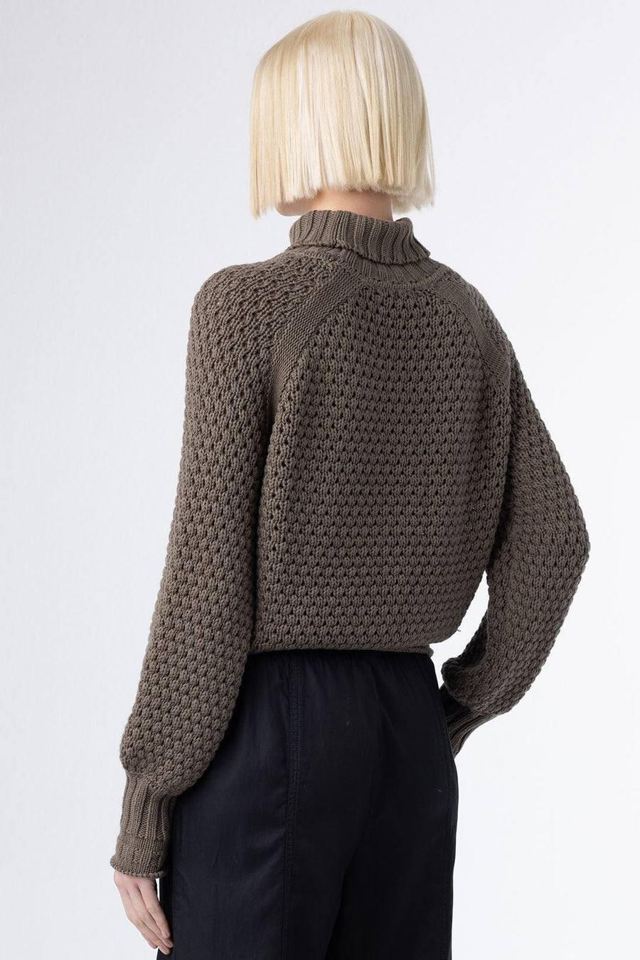 HONEYCOMB CROPPED TURTLENECK SWEATER, CYPRESS - Burning Torch Online Boutique