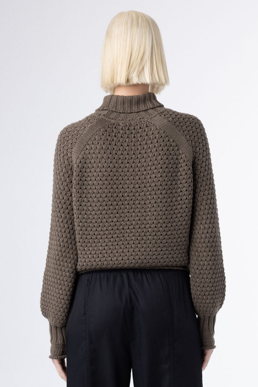 HONEYCOMB CROPPED TURTLENECK SWEATER, CYPRESS - Burning Torch Online Boutique