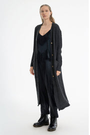 HONEYCOMB LONG CARDIGAN, CHARCOAL - Burning Torch Online Boutique