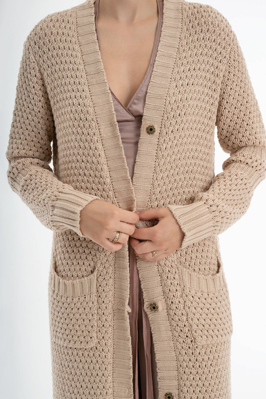 HONEYCOMB LONG CARDIGAN, POWDER - Burning Torch Online Boutique