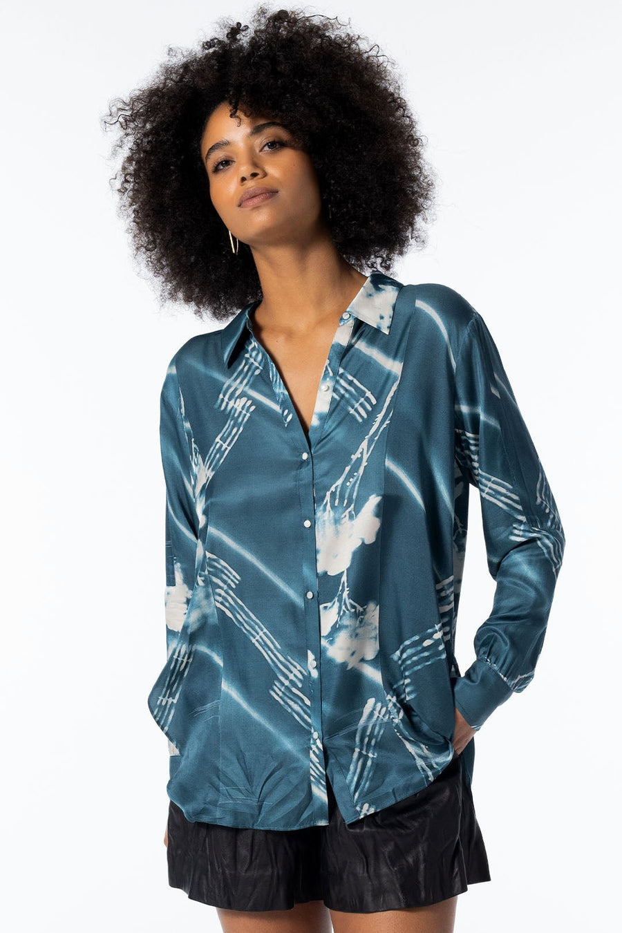 HYDRA LONG SLEEVE BUTTON DOWN, AEGEAN - Burning Torch Online Boutique