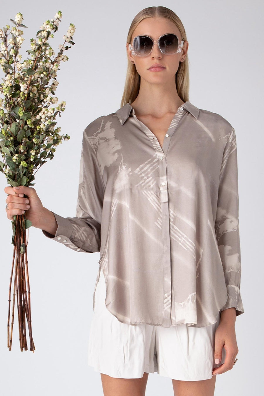 HYDRA LONG SLEEVE BUTTON DOWN, SANDBAR - Burning Torch Online Boutique