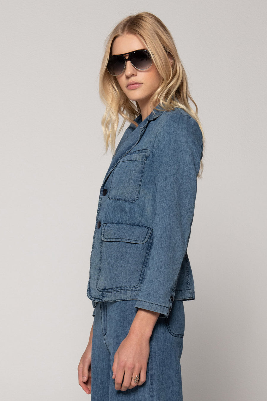 JEFFERSON DENIM BLAZER - SAMPLE 20975 - Burning Torch Online Boutique