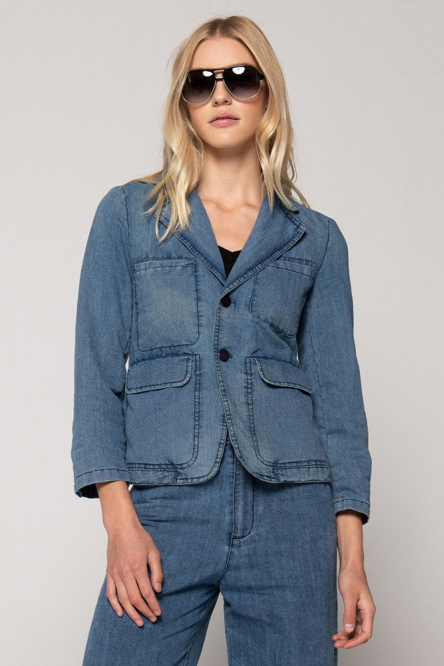 JEFFERSON DENIM BLAZER - SAMPLE 20975 - Burning Torch Online Boutique