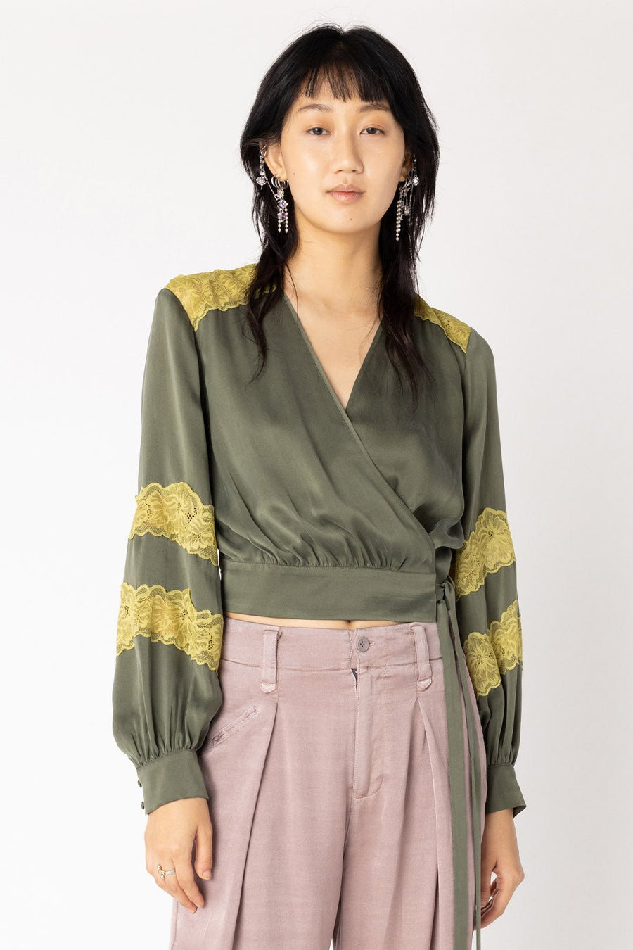 LAUREN LONG SLEEVE BLOUSE, ARMY - Burning Torch Online Boutique
