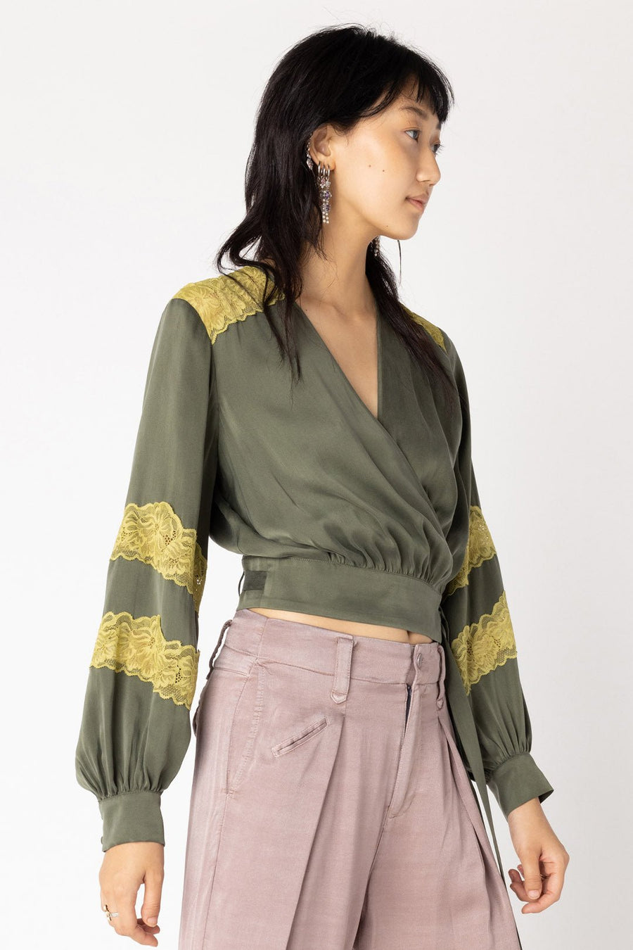 LAUREN LONG SLEEVE BLOUSE, ARMY - Burning Torch Online Boutique