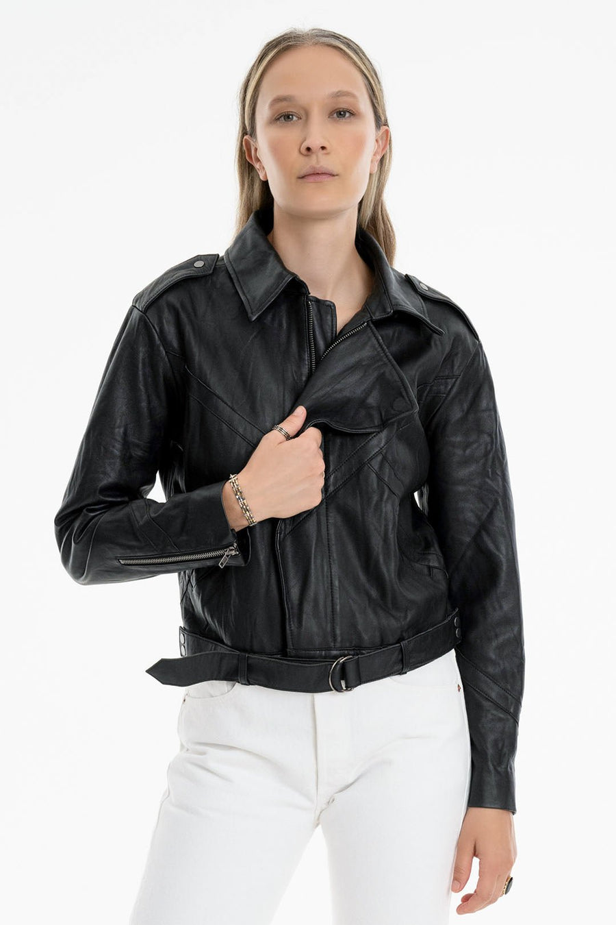 LEATHER AVIATOR JACKET, BLACK - Burning Torch Online Boutique