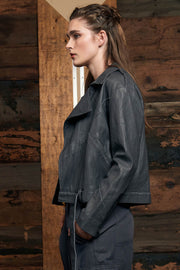 LEATHER AVIATOR JACKET, GRAPHITE - Burning Torch Online Boutique