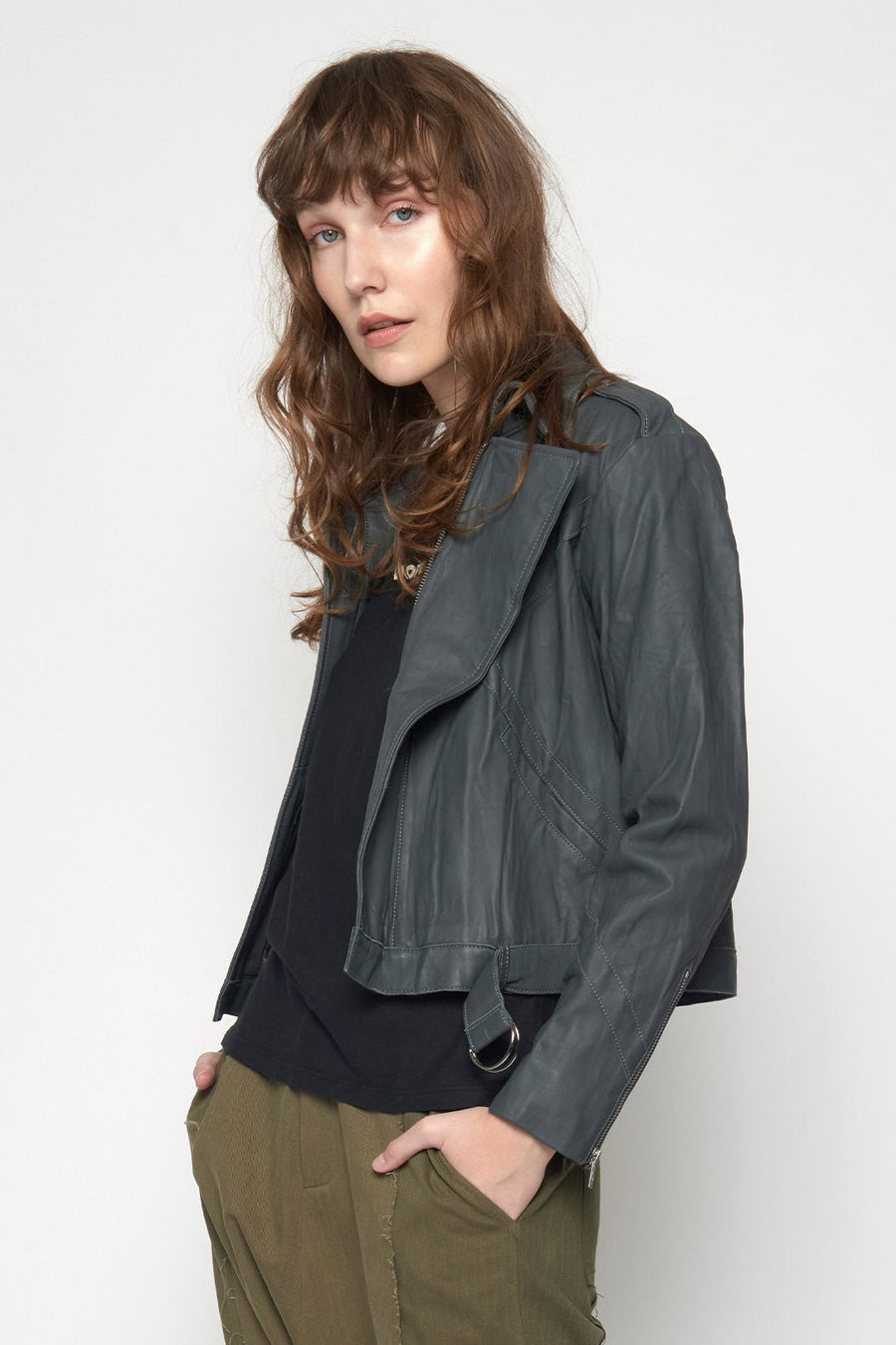 LEATHER AVIATOR JACKET, GRAPHITE - Burning Torch Online Boutique