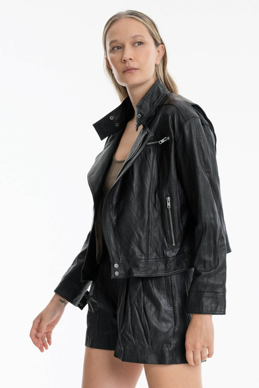 LEATHER BIKER JACKET, BLACK - Burning Torch Online Boutique