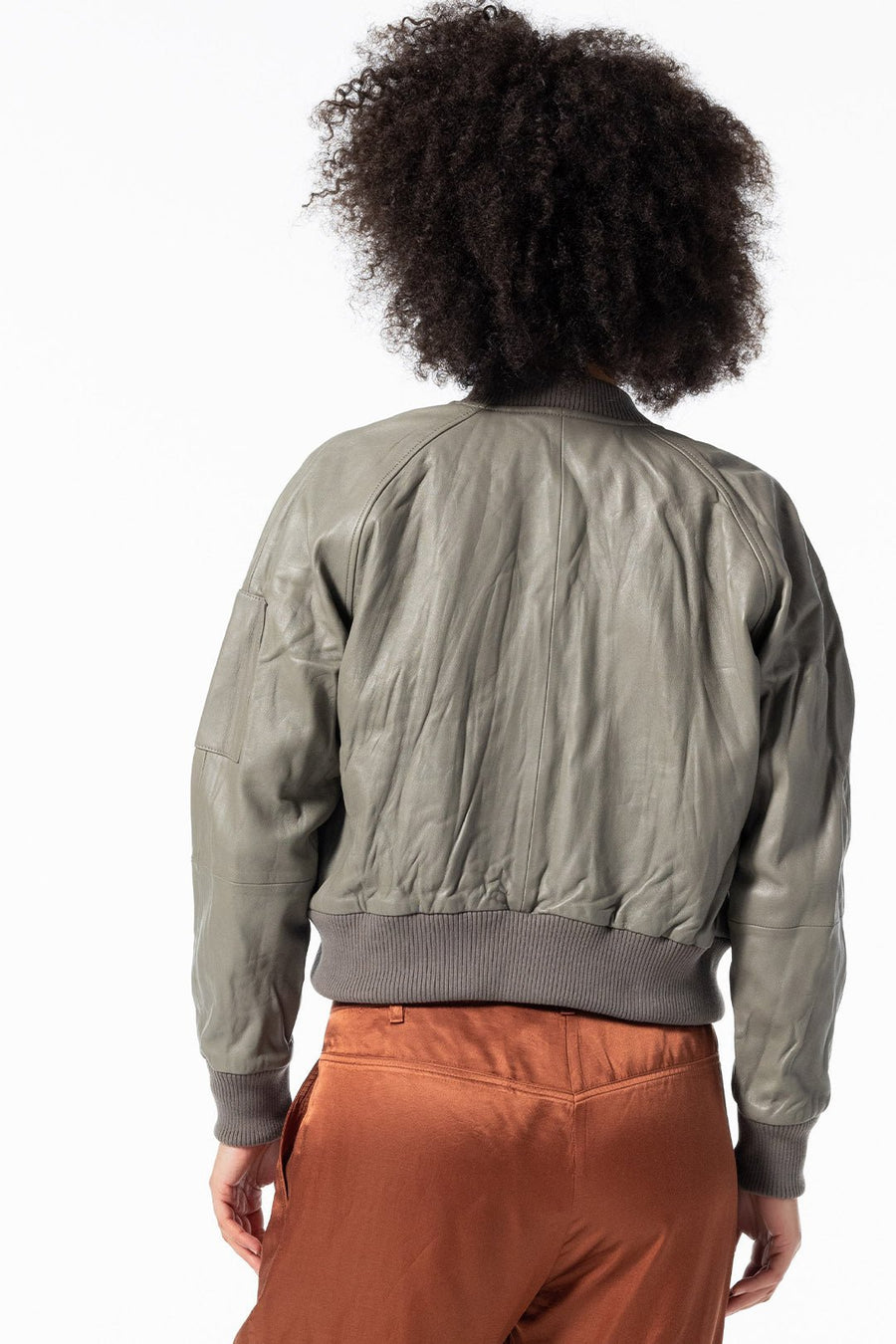 LEATHER BOMBER JACKET, CEMENT - Burning Torch Online Boutique