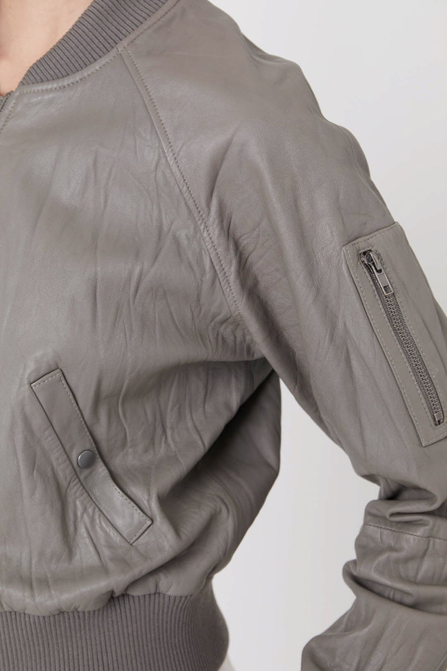 LEATHER BOMBER JACKET, CEMENT - Burning Torch Online Boutique