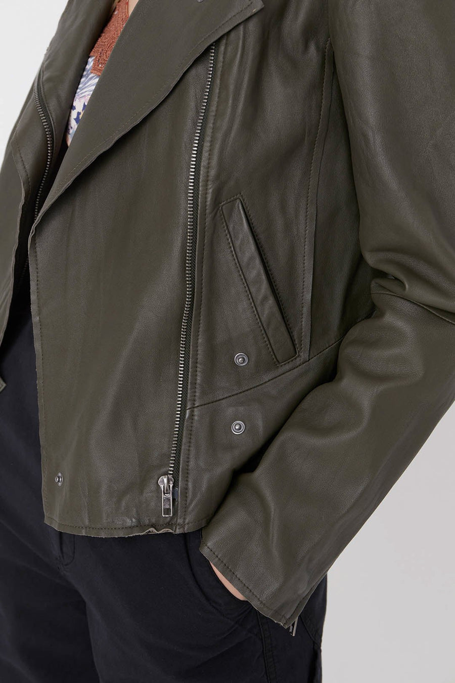 LEATHER CLASSIC MOTO, ARMY - Burning Torch Online Boutique