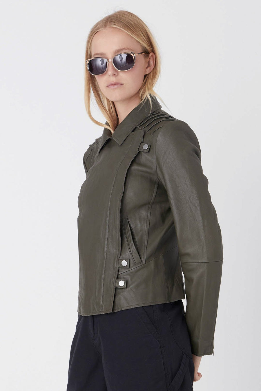 LEATHER CLASSIC MOTO, ARMY - Burning Torch Online Boutique