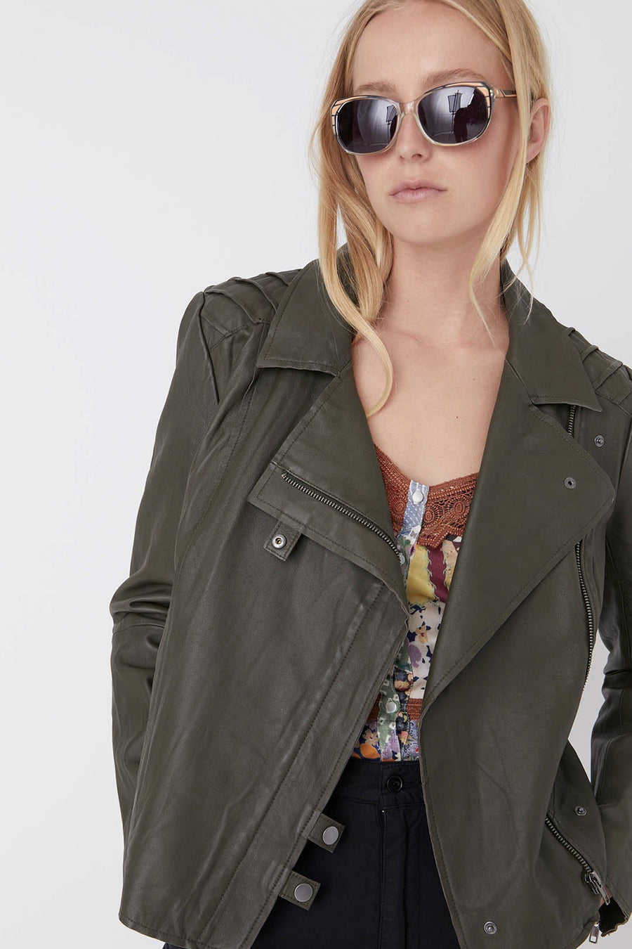 LEATHER CLASSIC MOTO, ARMY - Burning Torch Online Boutique