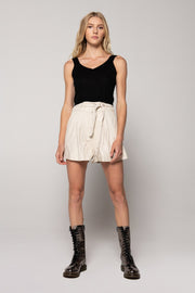 LEATHER PLEATED SHORT, PARCHMENT - Burning Torch Online Boutique