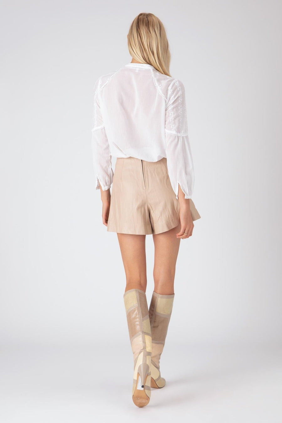 LEATHER PLEATED SHORT, TAPIOCA - Burning Torch Online Boutique