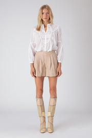 LEATHER PLEATED SHORT, TAPIOCA - Burning Torch Online Boutique