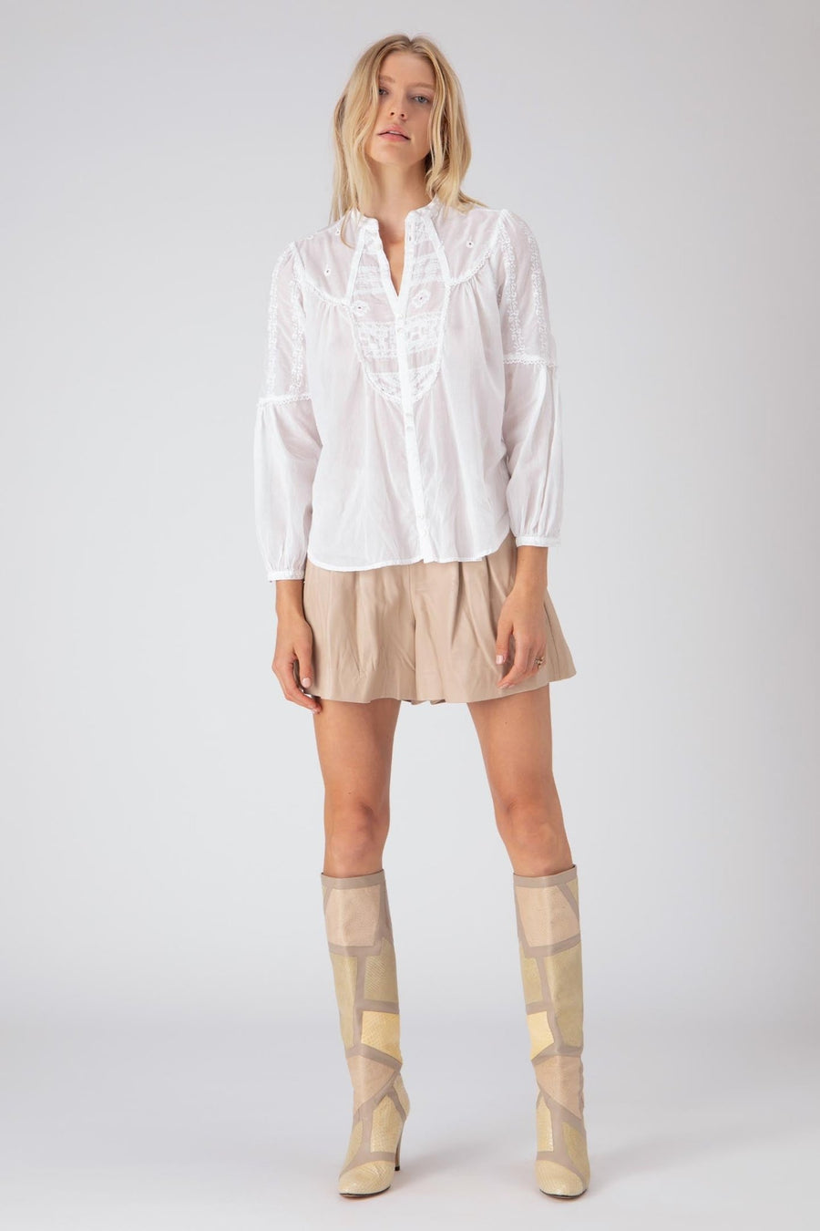 LEATHER PLEATED SHORT, TAPIOCA - Burning Torch Online Boutique
