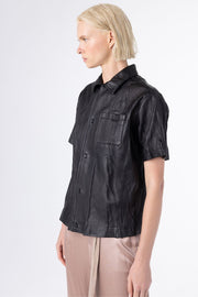 LEATHER SHORT SLEEVE SHIRT, BLACK - SAMPLE 71974 - Burning Torch Online Boutique