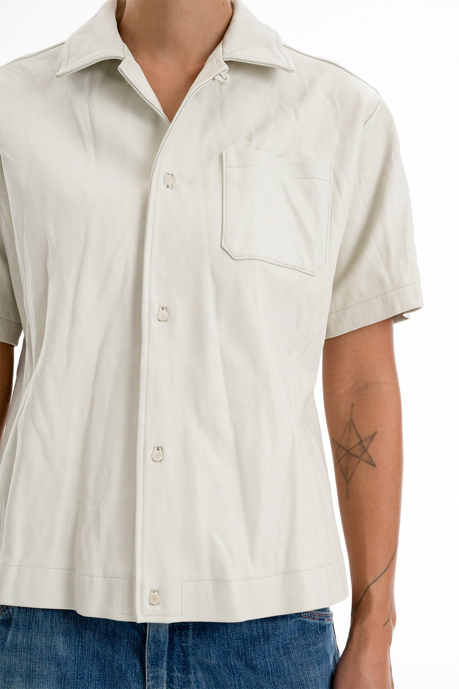 LEATHER SHORT SLEEVE SHIRT, CHALK - Burning Torch Online Boutique