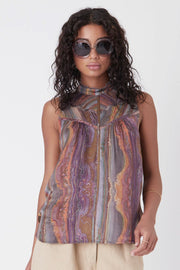 LOST HORIZON PRINTED SILK CHIFFON TOP, MULTI - Burning Torch Online Boutique