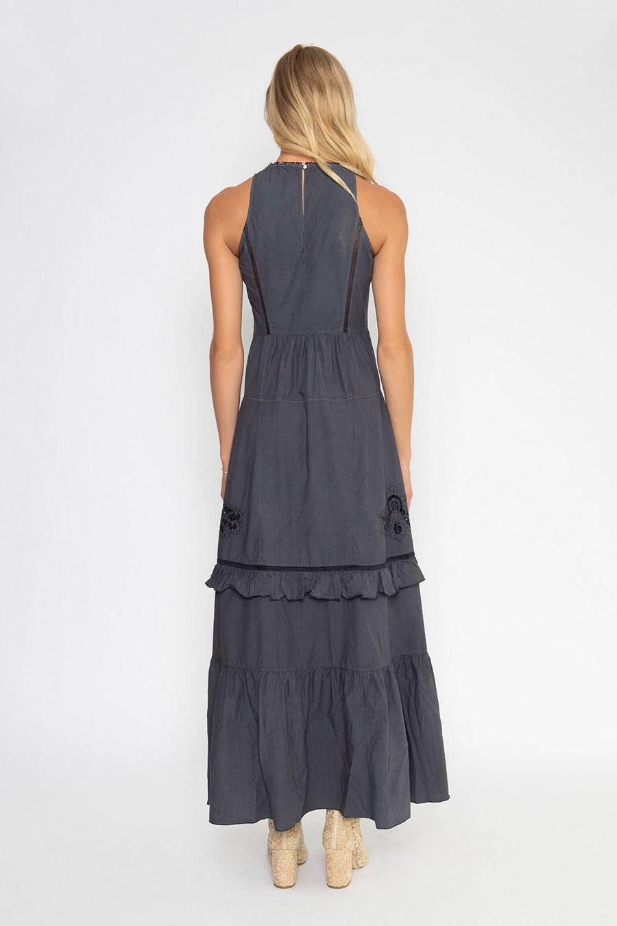 LOTUSLAND EYELET POPLIN DRESS, CHARCOAL - SAMPLE 30458 - Burning Torch Online Boutique