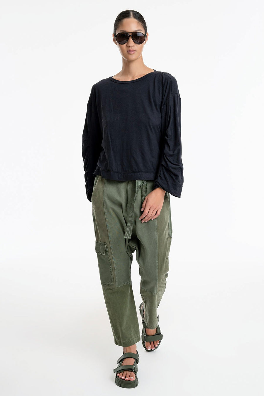 LOVE NOT WAR DROP CROTCH PANT, ARMY - Burning Torch Online Boutique