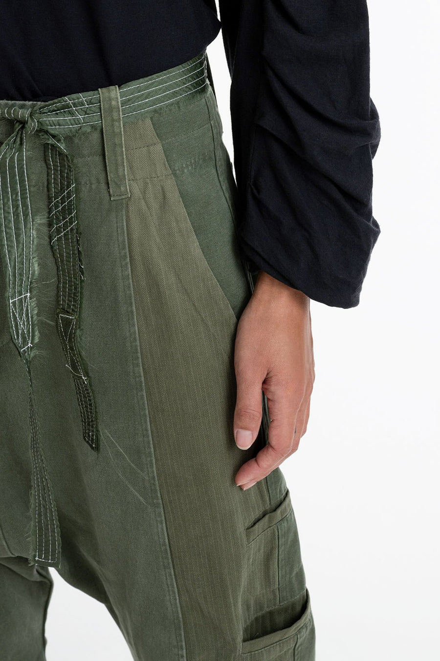 LOVE NOT WAR DROP CROTCH PANT, ARMY - Burning Torch Online Boutique