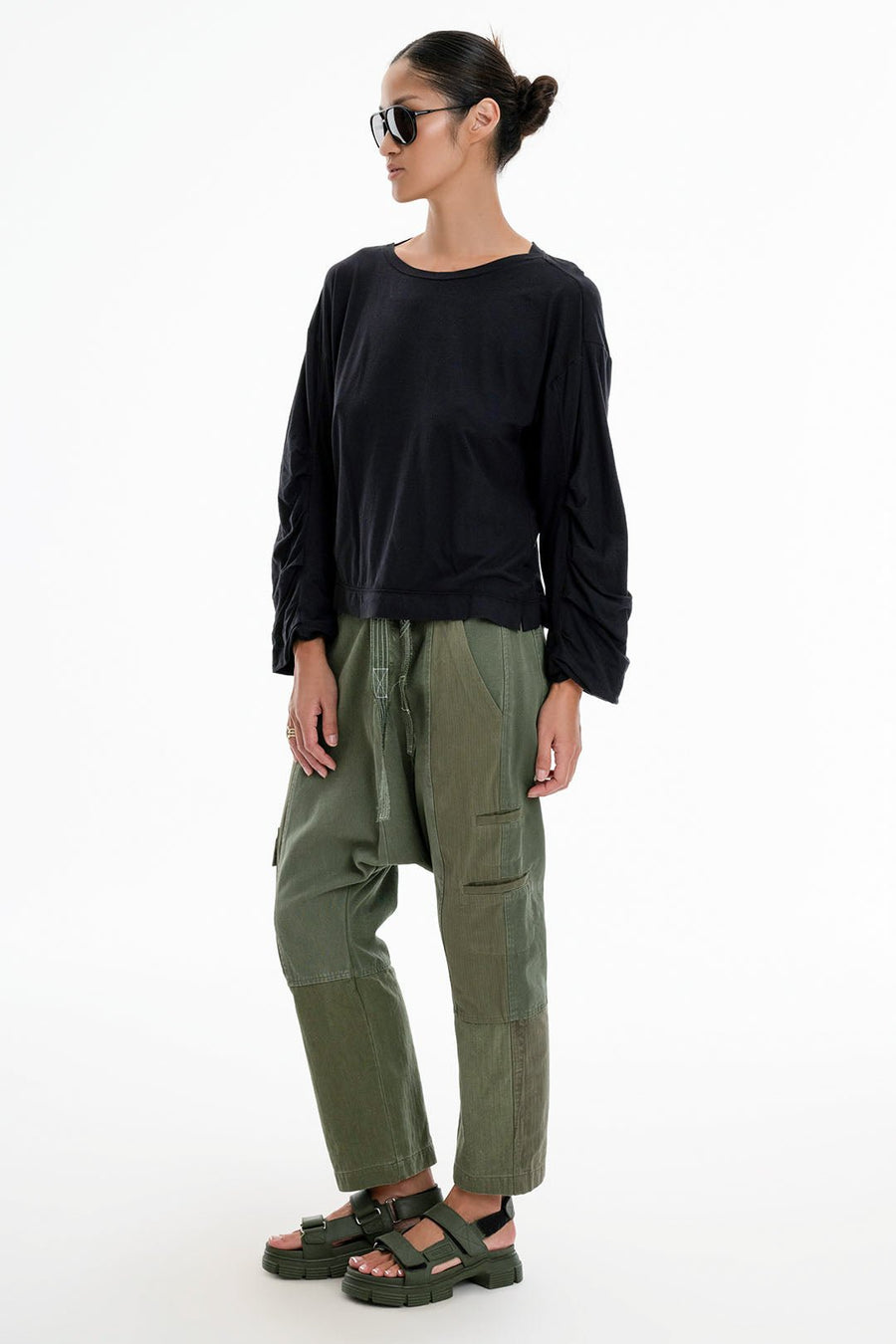 LOVE NOT WAR DROP CROTCH PANT, ARMY - Burning Torch Online Boutique