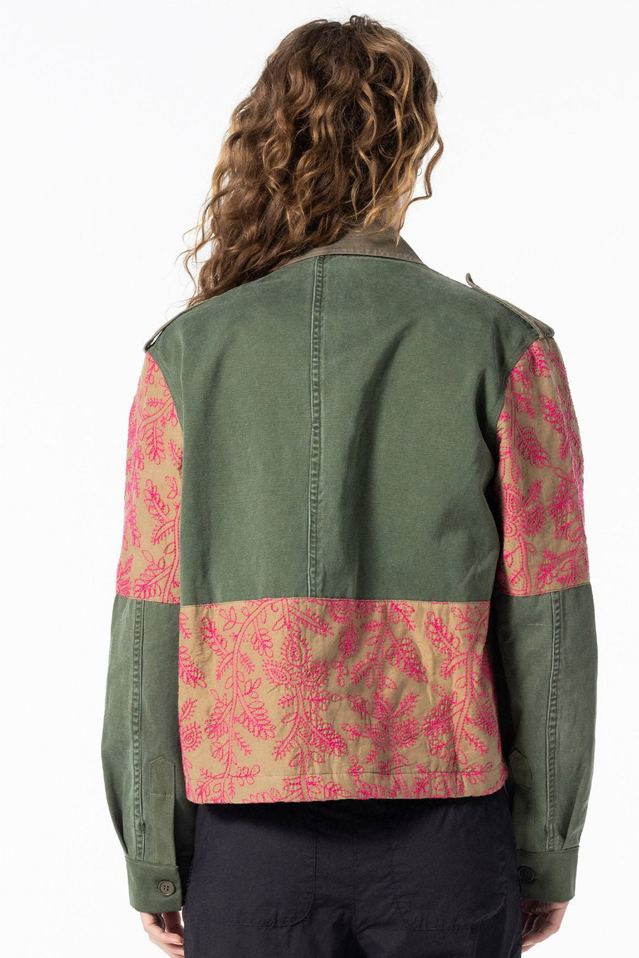 LOVE NOT WAR EMBROIDERED FLORAL JACKET, ARMY - Burning Torch Online Boutique