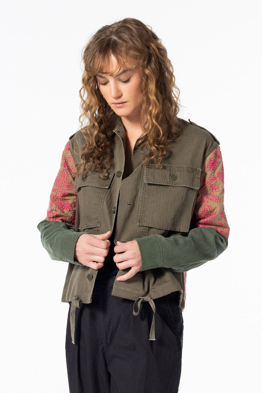 LOVE NOT WAR EMBROIDERED FLORAL JACKET, ARMY - Burning Torch Online Boutique
