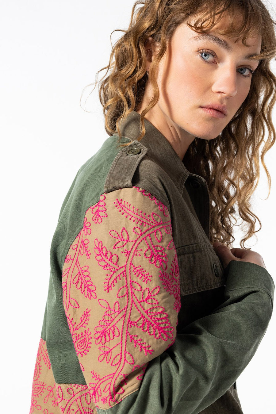 LOVE NOT WAR EMBROIDERED FLORAL JACKET, ARMY - Burning Torch Online Boutique