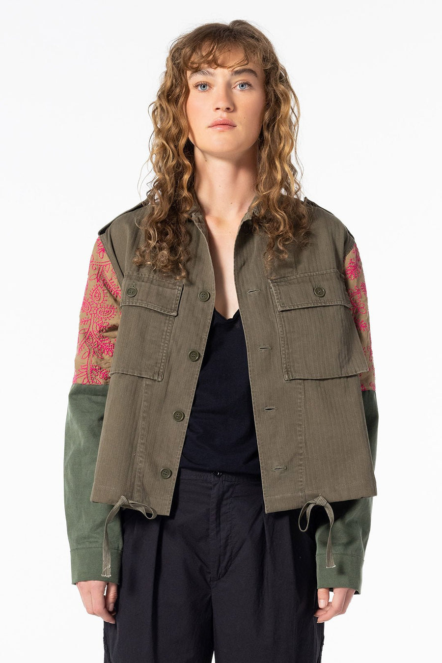 LOVE NOT WAR EMBROIDERED FLORAL JACKET, ARMY - Burning Torch Online Boutique