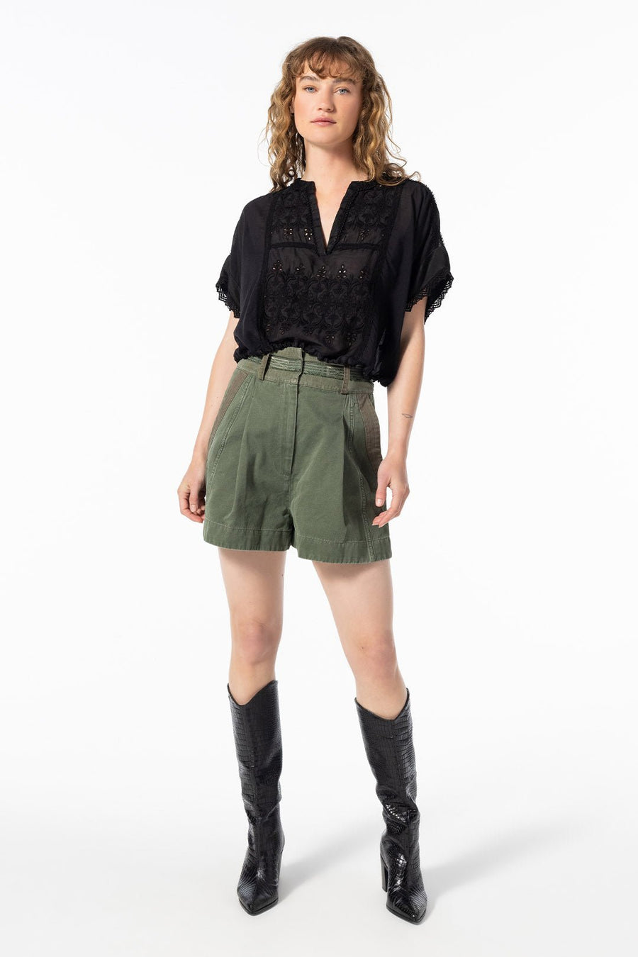 LOVE NOT WAR HIGH WAISTED SHORT, ARMY - Burning Torch Online Boutique