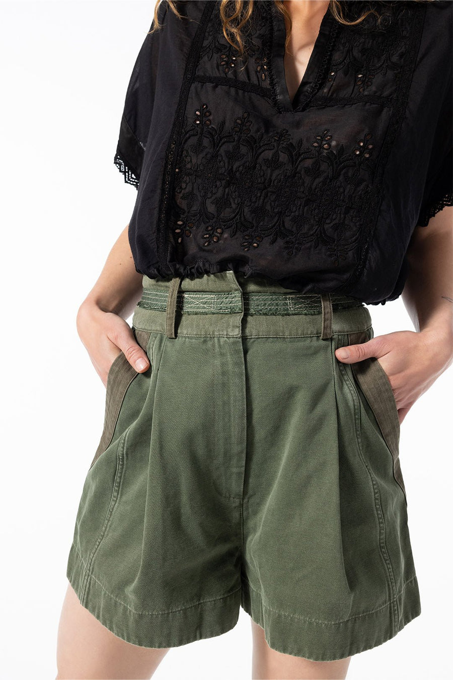 LOVE NOT WAR HIGH WAISTED SHORT, ARMY - Burning Torch Online Boutique