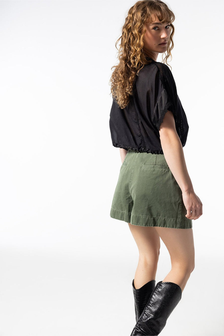 LOVE NOT WAR HIGH WAISTED SHORT, ARMY - Burning Torch Online Boutique