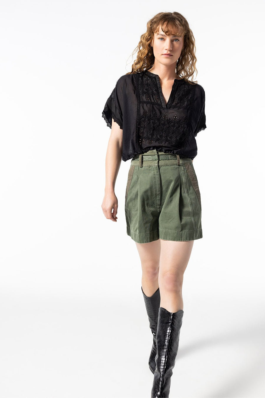 LOVE NOT WAR HIGH WAISTED SHORT, ARMY - Burning Torch Online Boutique