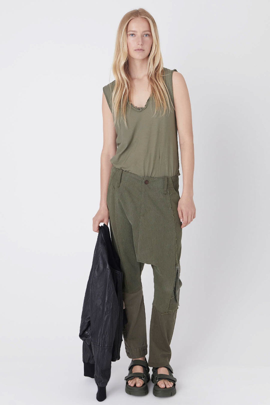 LOVE NOT WAR UPCYCLED CARGO PANT, ARMY - Burning Torch Online Boutique