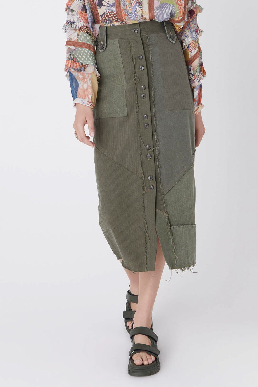 ⚡️LOVE NOT WAR UPCYCLED SKIRT, ARMY⚡️ - Burning Torch Online Boutique