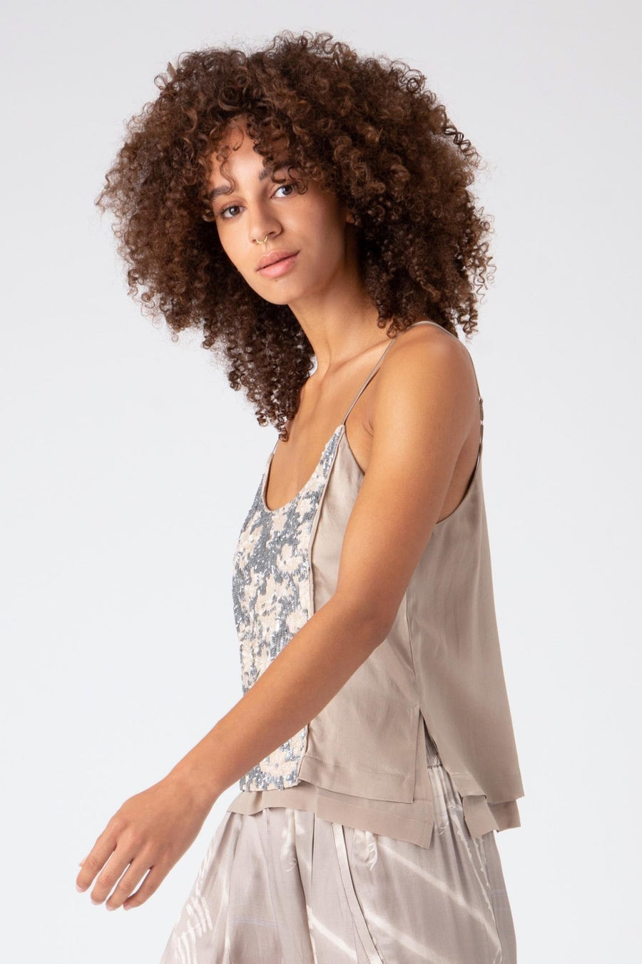 NAOMI SEQUIN CAMI, ANTIQUE METAL - Burning Torch Online Boutique